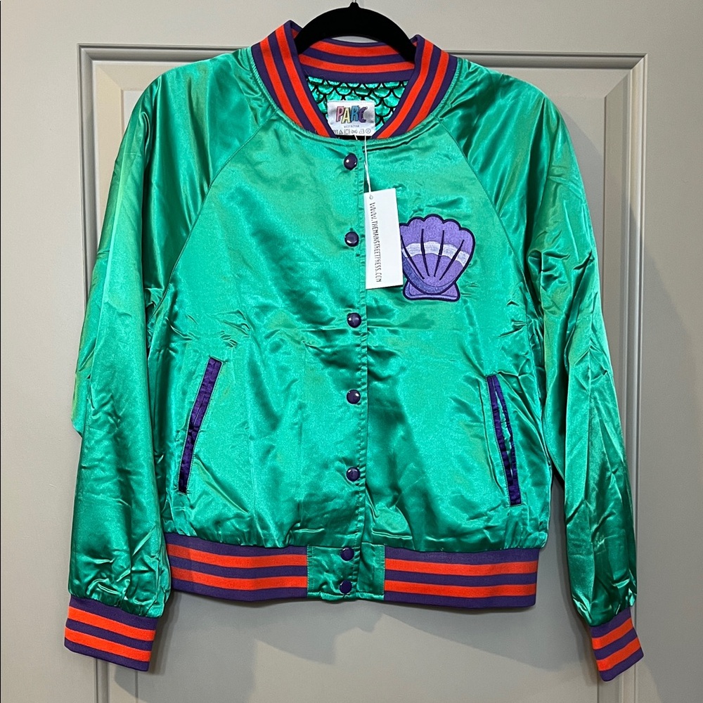 Mermaid Green Satin Jacket with Purple Accents